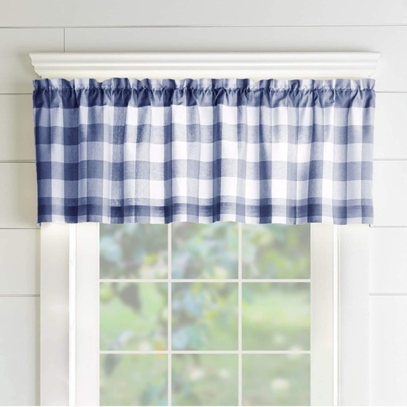 NEW Elrene Farmhouse Blue Check Valance - Picture 2 of 6